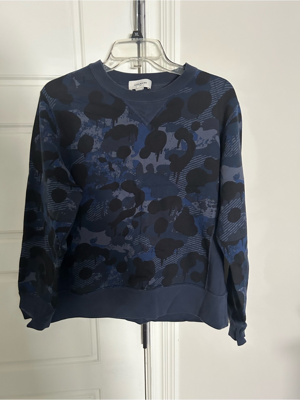 NWOT Coach Men's Navy Blue Patterned Crewneck Sweatshirt